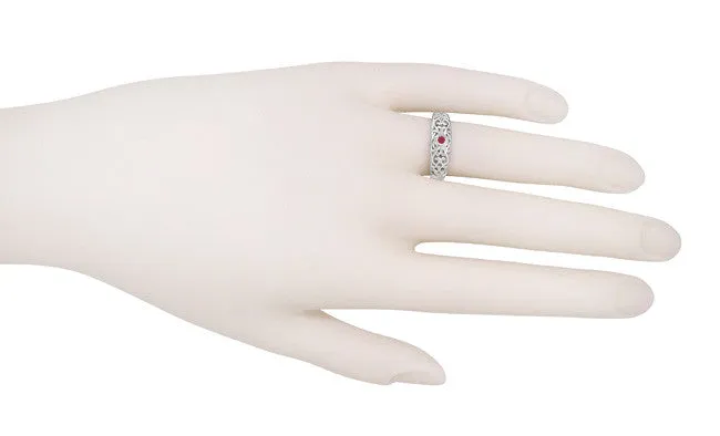 Platinum Scroll Filigree Edwardian Ruby Ring