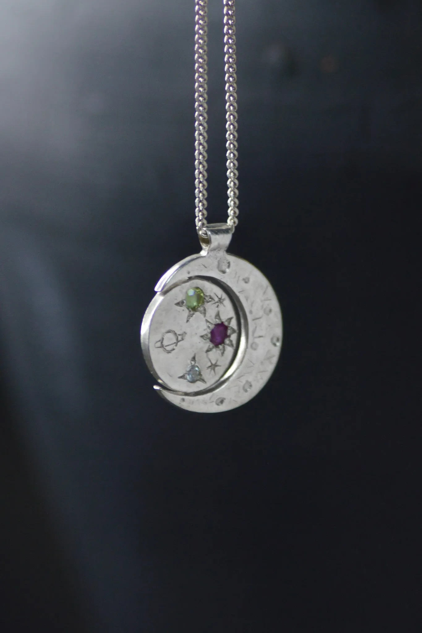 Pocket Universe Ruby, Peridot & Topaz Silver Pendant 1078-5