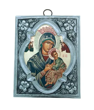 Polish Hand Painted Serigraph with Silver Overlay, Perpetual Help