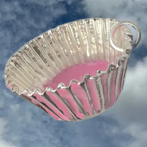 POP ART Hot Pink Enameled Sterling Silver BONBON "FOIL"CANDY CUP Necklace