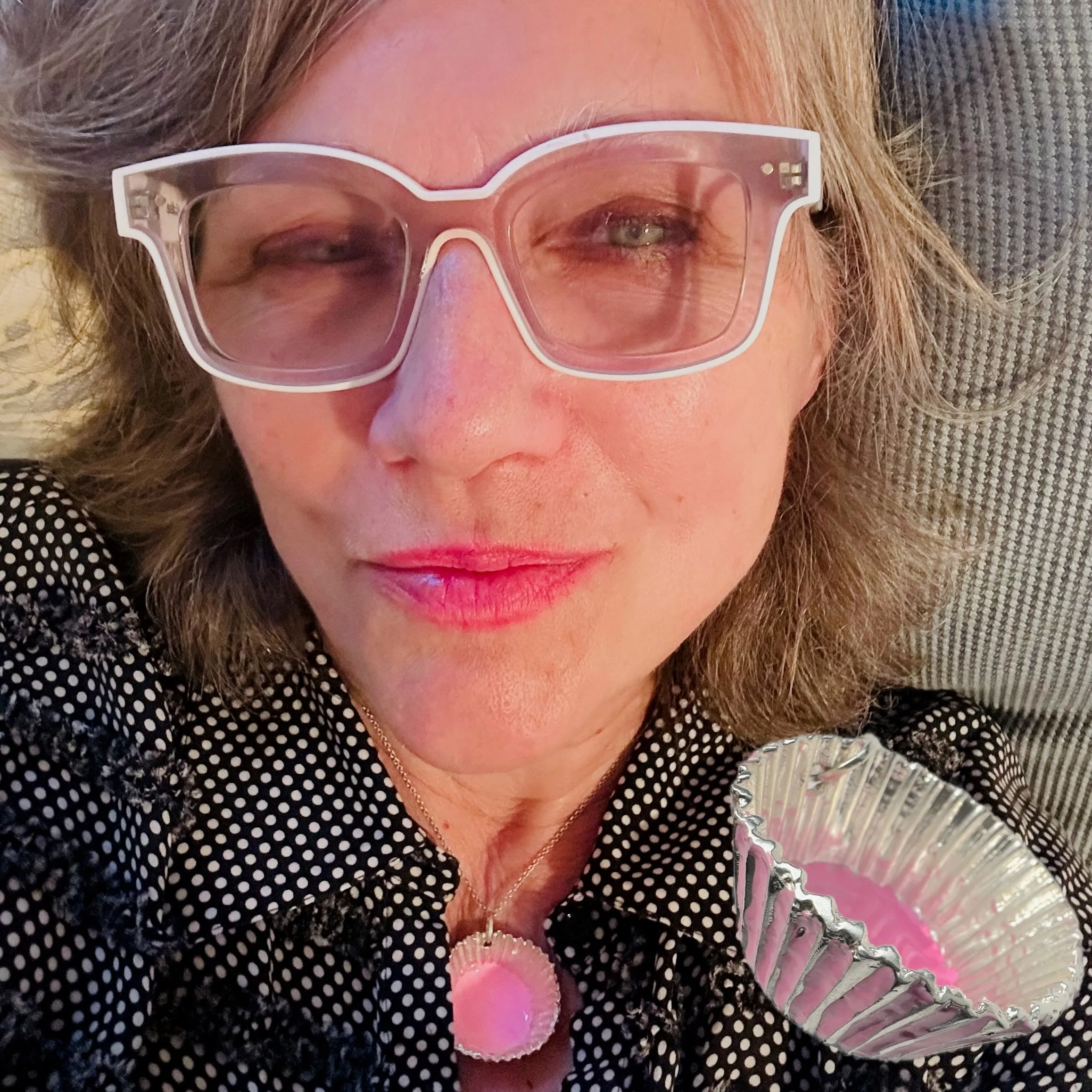 POP ART Hot Pink Enameled Sterling Silver BONBON "FOIL"CANDY CUP Necklace