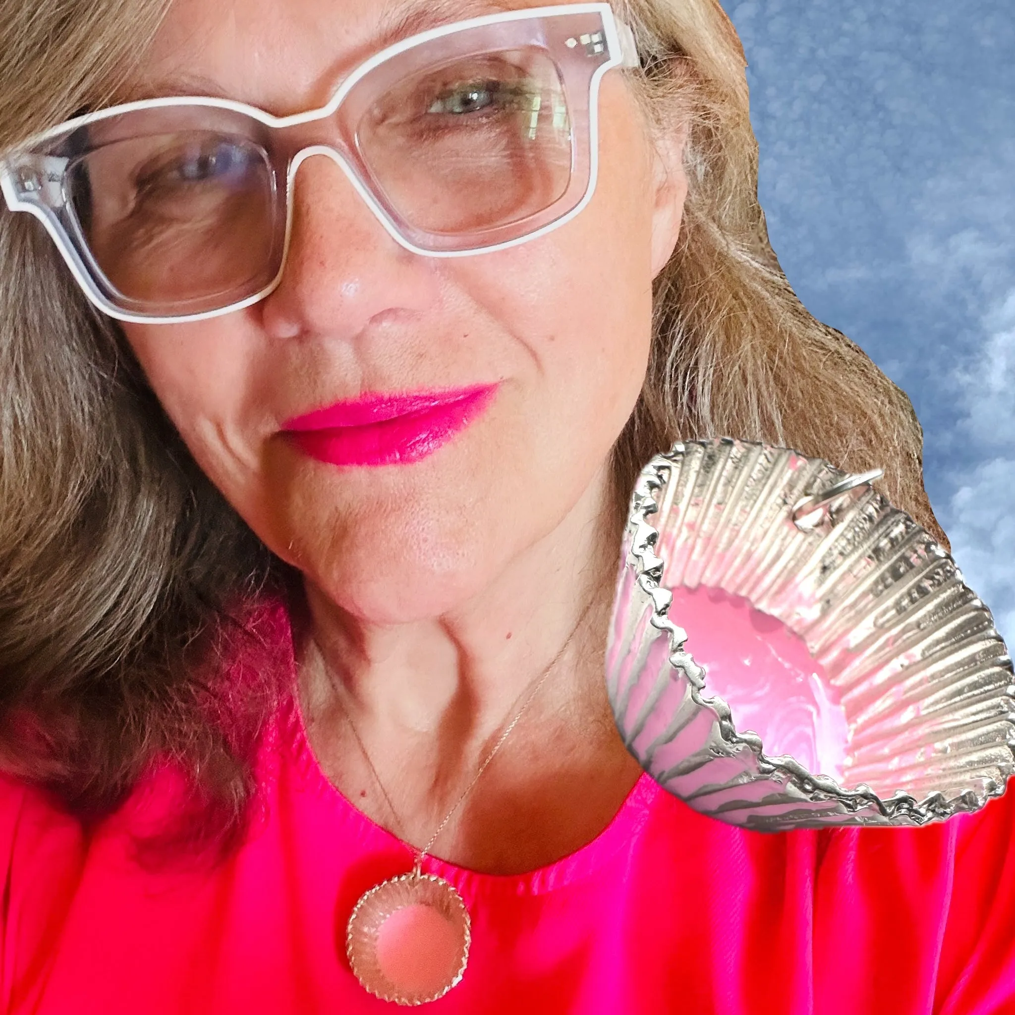 POP ART Hot Pink Enameled Sterling Silver BONBON "FOIL"CANDY CUP Necklace