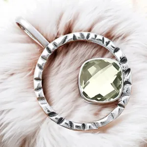 Prasiolite Green Amethyst Solid 925 Sterling Silver Pendant