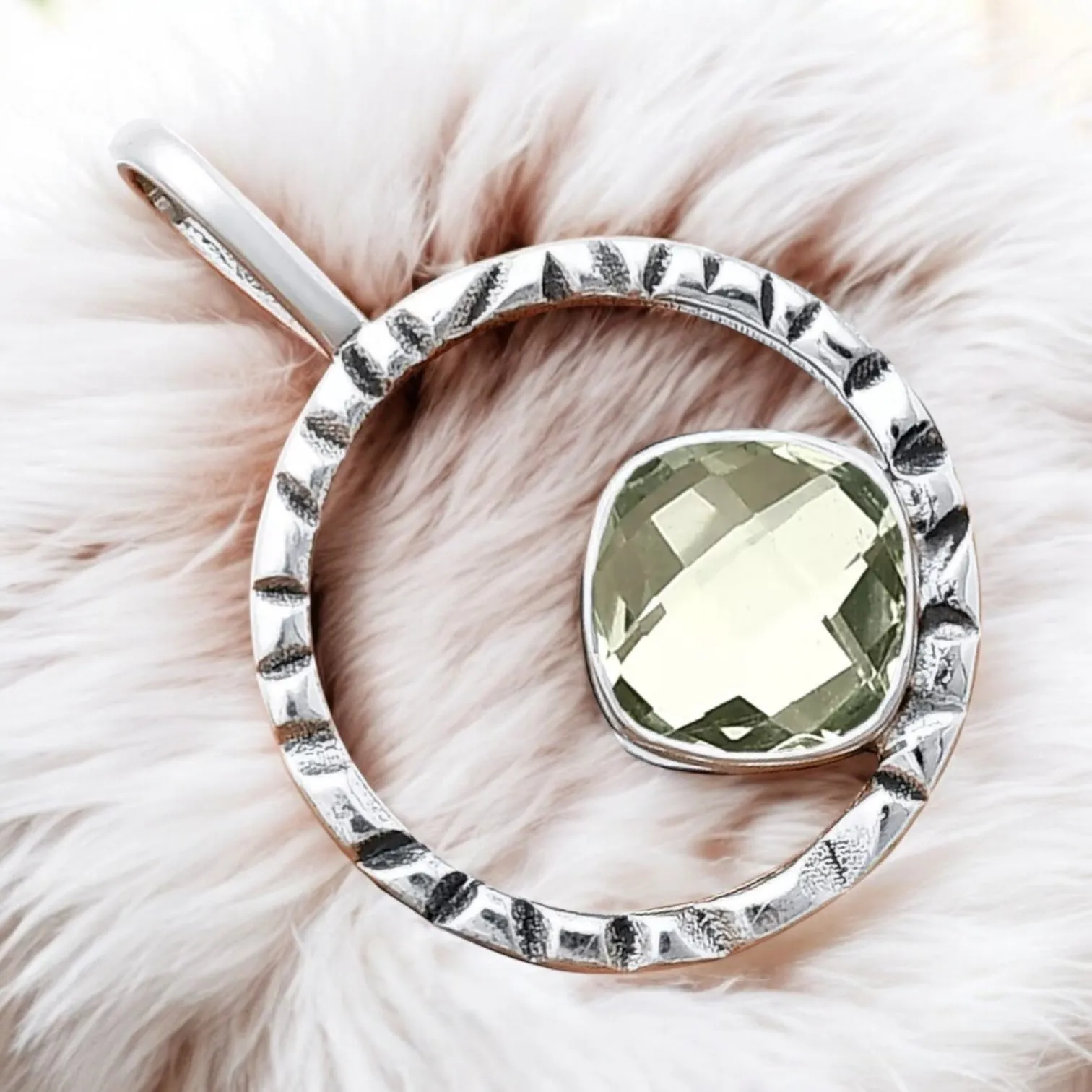 Prasiolite Green Amethyst Solid 925 Sterling Silver Pendant