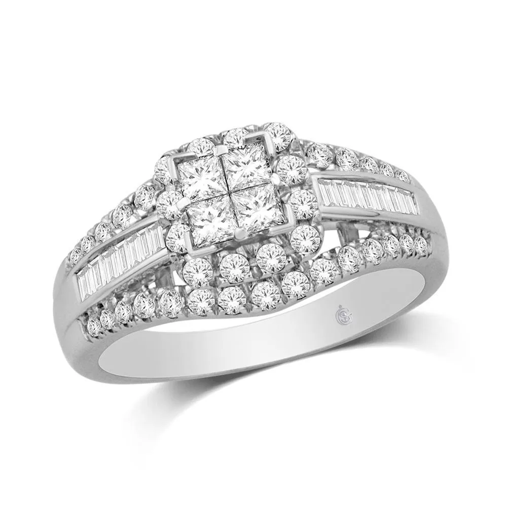 Princess Cut Diamond Engagement Ring with Halo in 10K White Gold