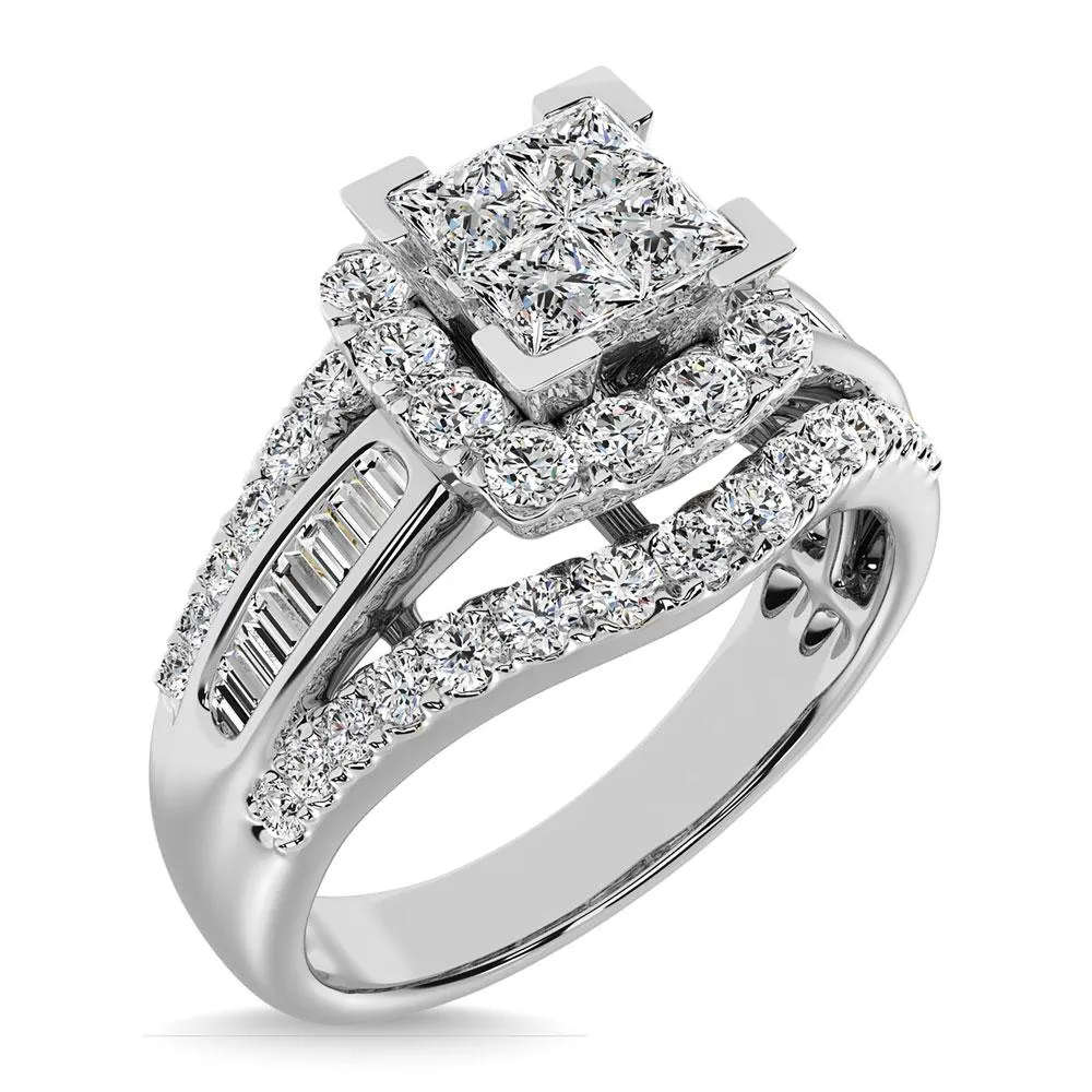 Princess Cut Diamond Engagement Ring with Halo in 10K White Gold