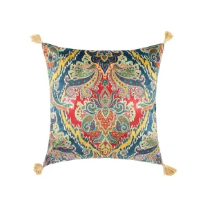 Printed Velvet Medallion Tassel Pillow