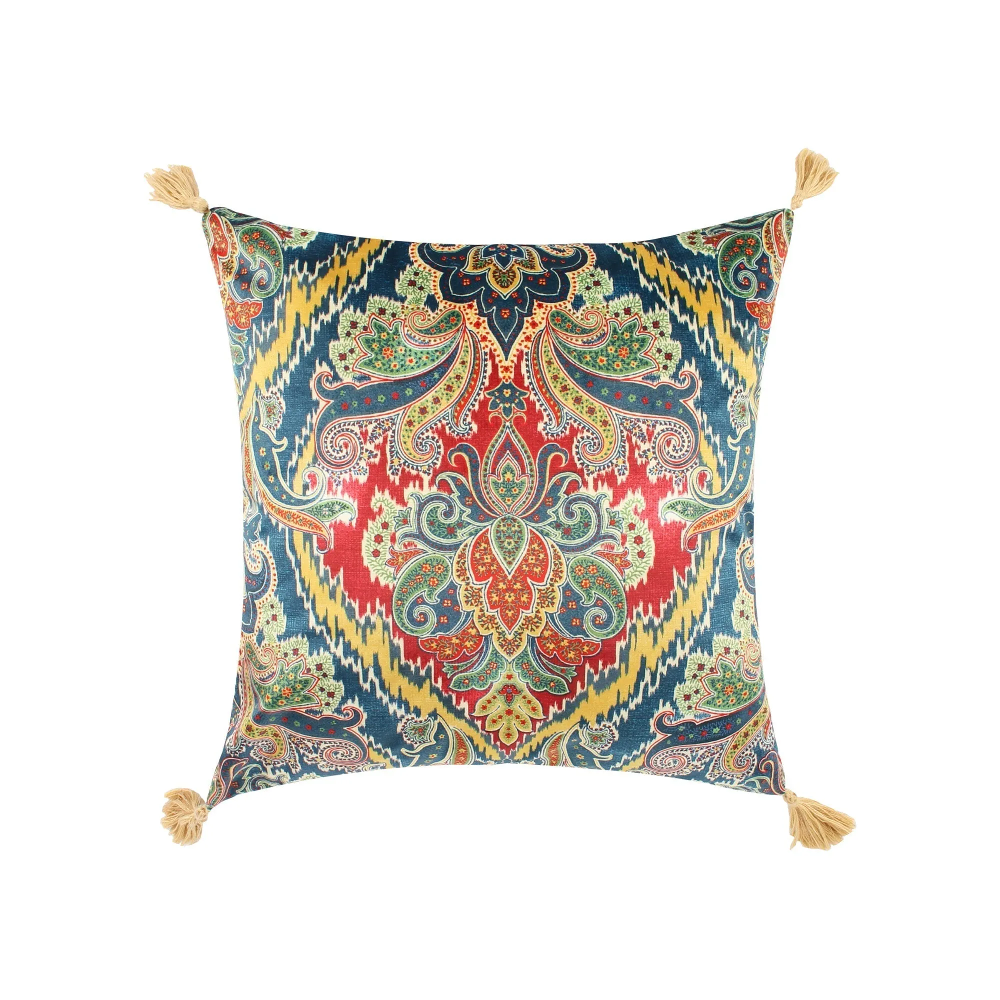 Printed Velvet Medallion Tassel Pillow
