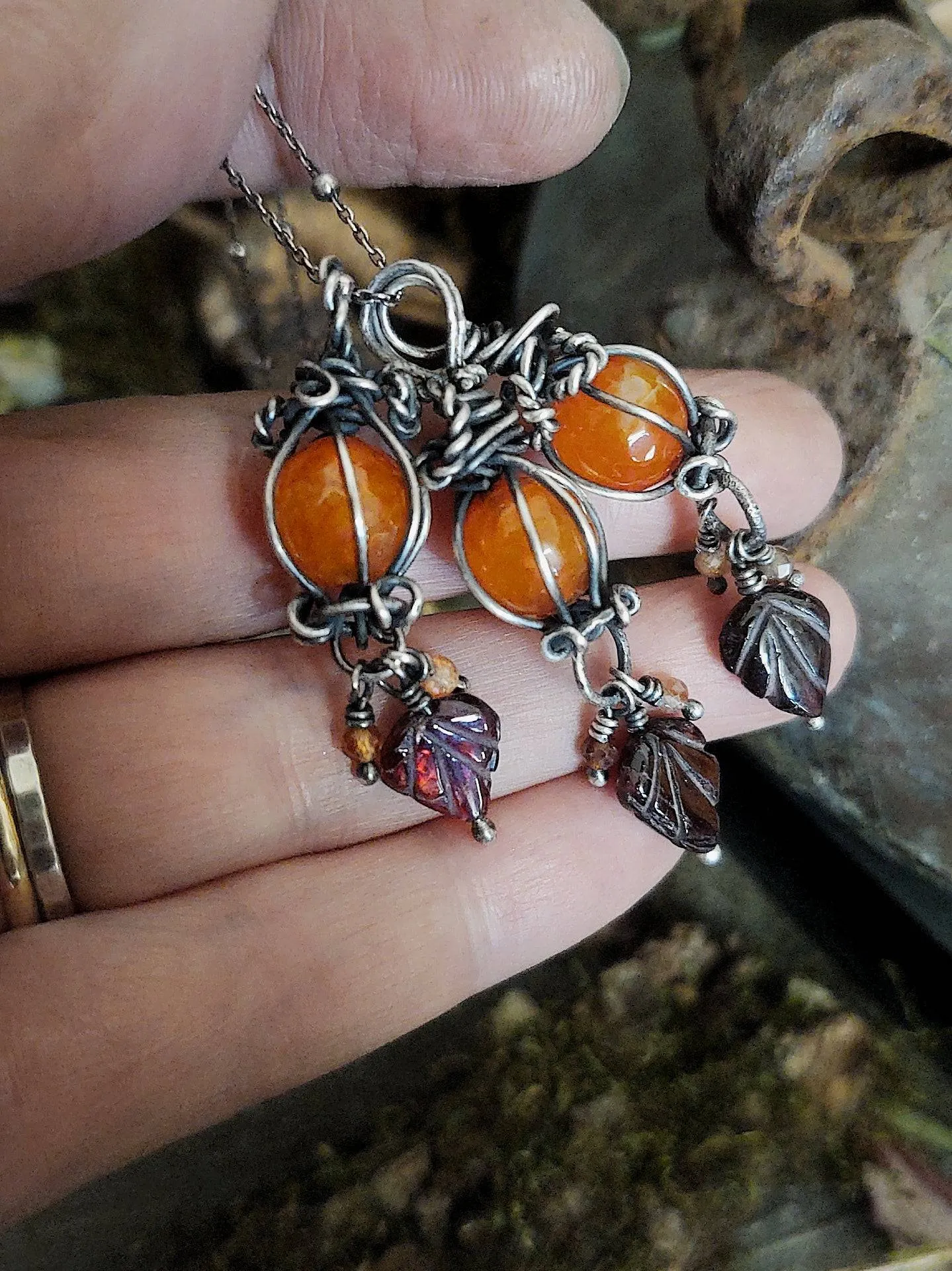 PUMPKIN PENDANT or CHARM - Carnelian & Garnet