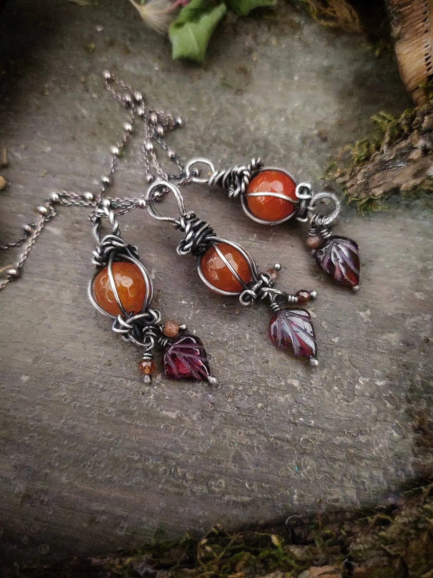 PUMPKIN PENDANT or CHARM - Carnelian & Garnet