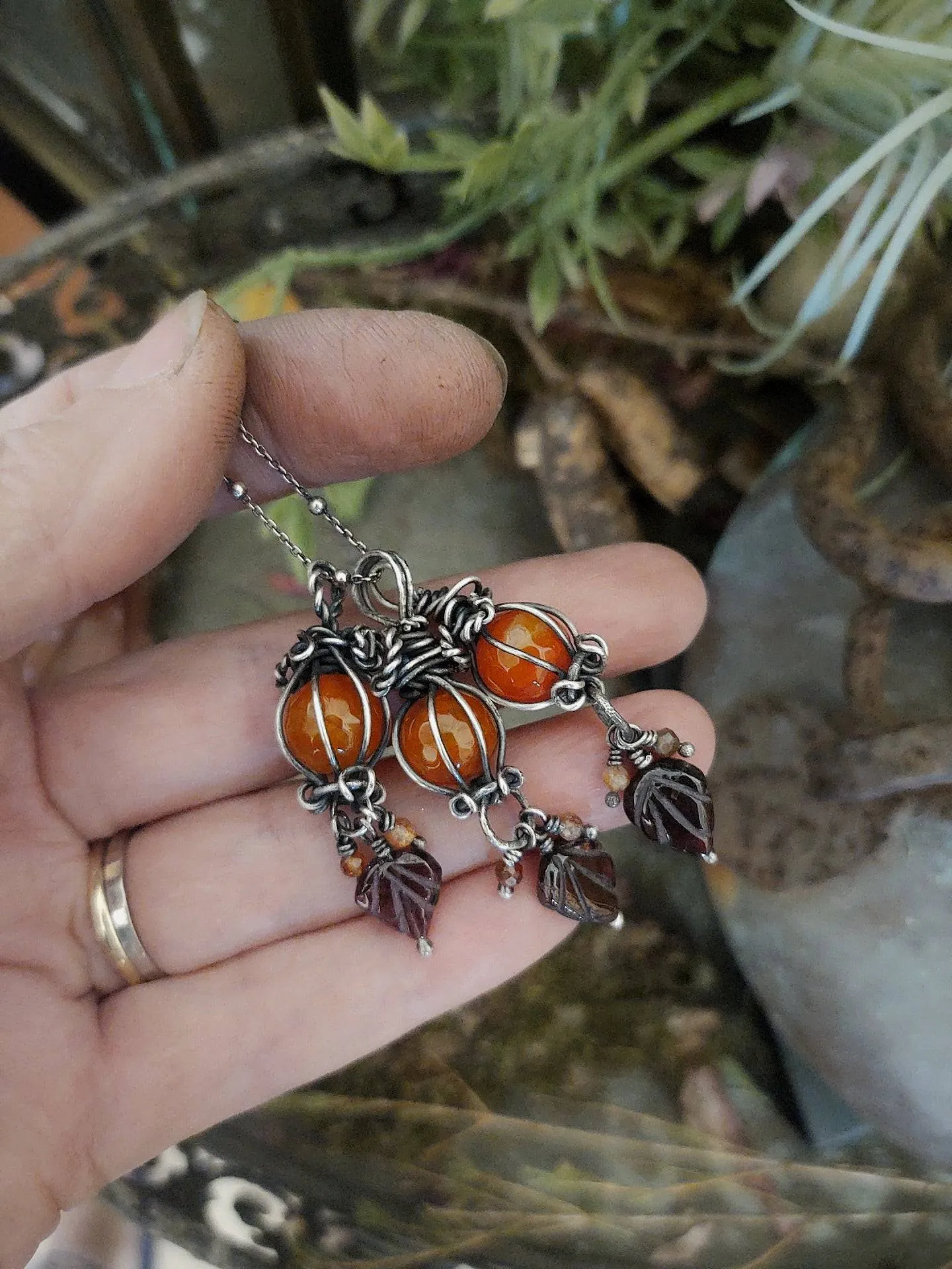 PUMPKIN PENDANT or CHARM - Carnelian & Garnet