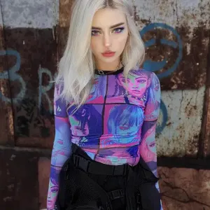 Punk Girl Illustrated Y2K Full Zip Jacket for an Edgy Wardrobe