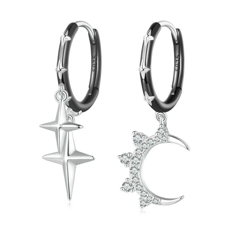 Punk Star & Moon Ear Buckles Asymmetric Hoop Earrings