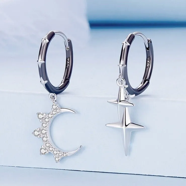 Punk Star & Moon Ear Buckles Asymmetric Hoop Earrings