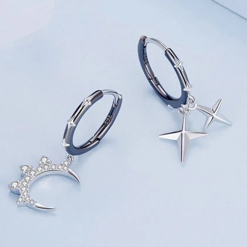 Punk Star & Moon Ear Buckles Asymmetric Hoop Earrings