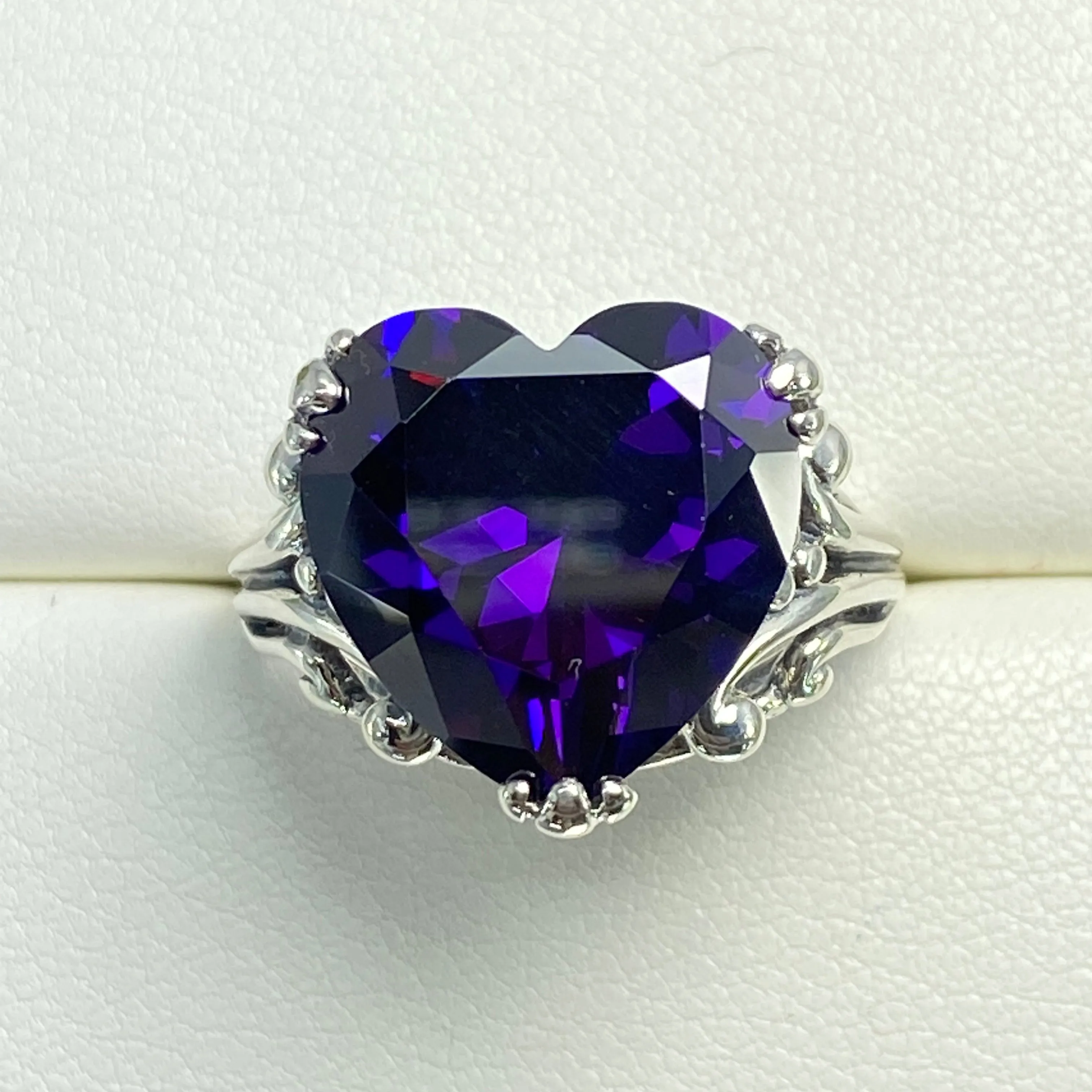 Purple Amethyst CZ Heart Ring, Size 9, Art Deco Jewelry Design#D213 - Ready to Ship