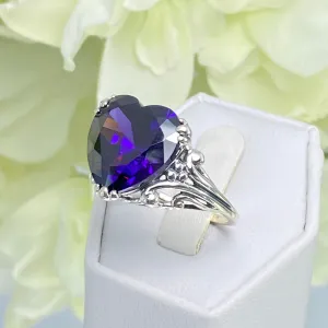 Purple Amethyst CZ Heart Ring, Size 9, Art Deco Jewelry Design#D213 - Ready to Ship