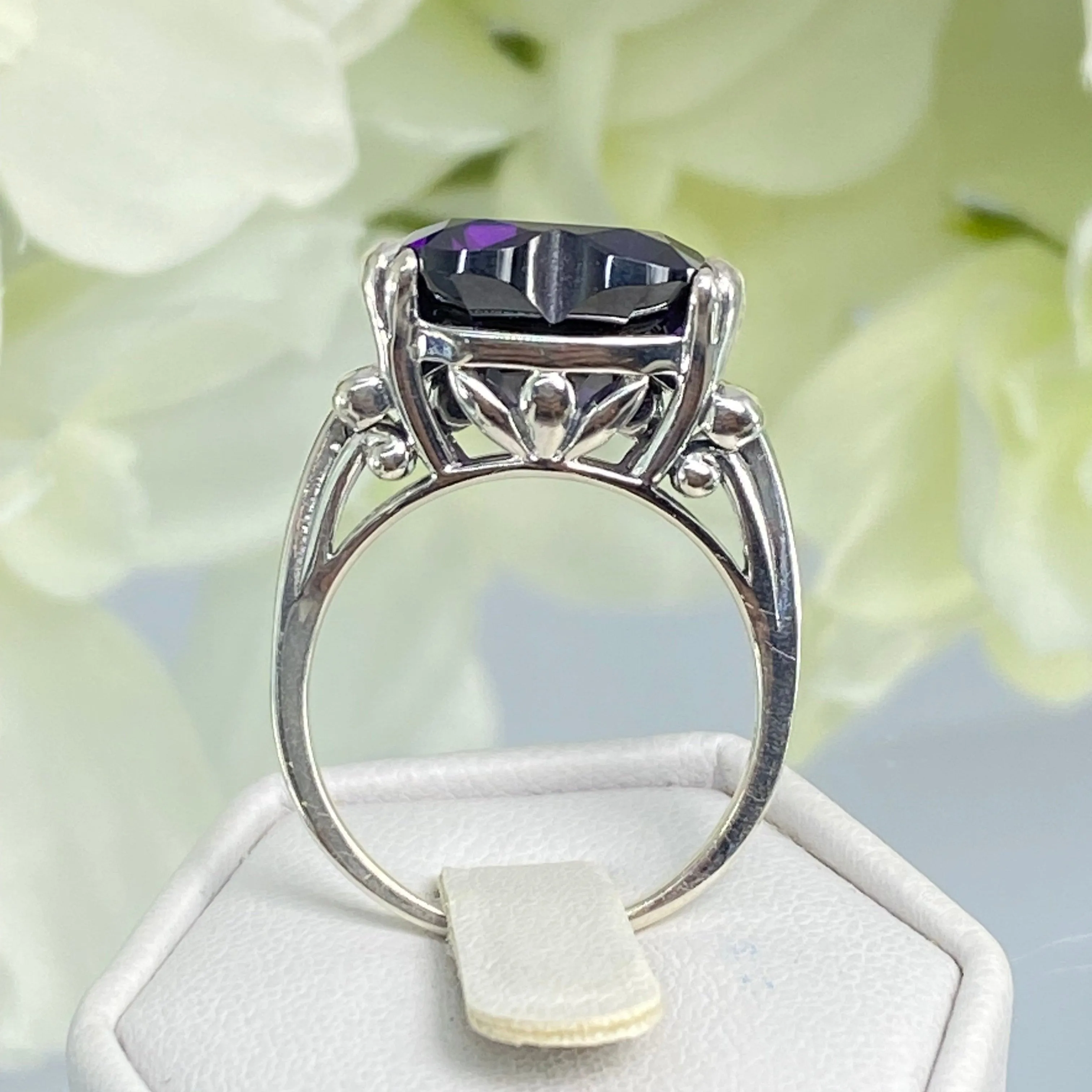 Purple Amethyst CZ Heart Ring, Size 9, Art Deco Jewelry Design#D213 - Ready to Ship