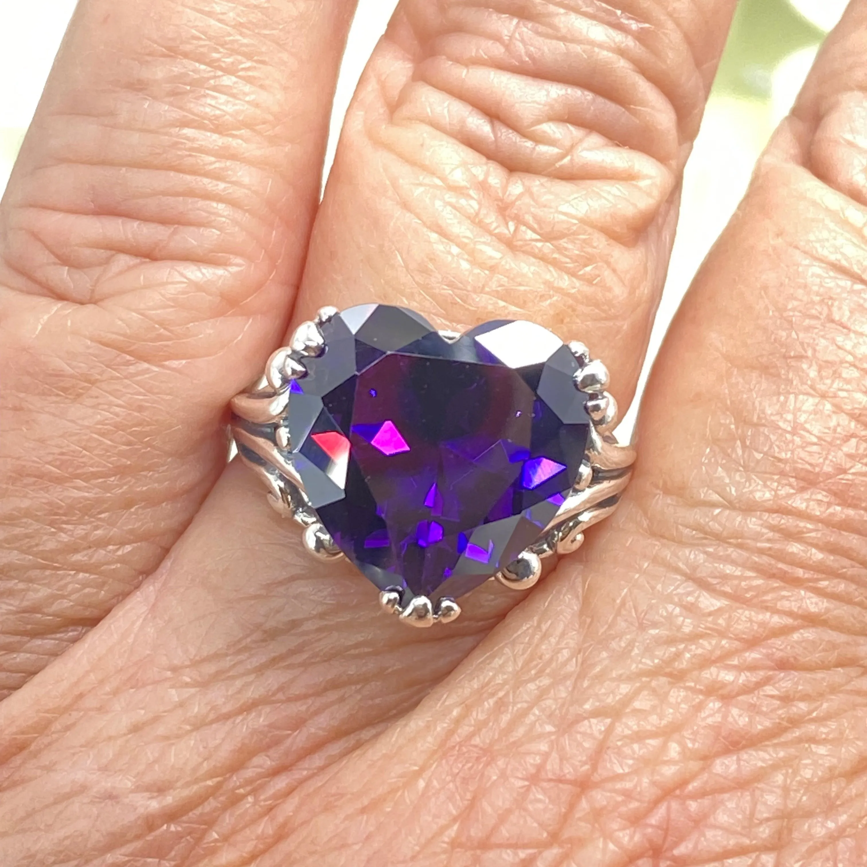 Purple Amethyst CZ Heart Ring, Size 9, Art Deco Jewelry Design#D213 - Ready to Ship