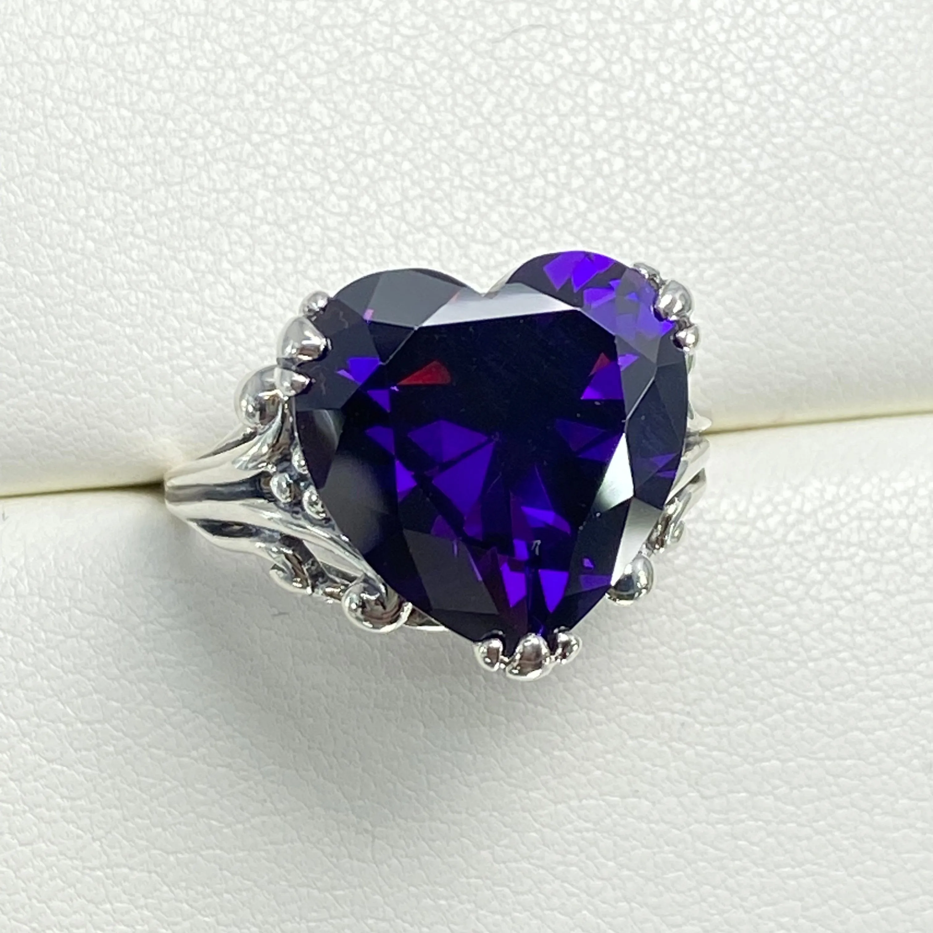 Purple Amethyst CZ Heart Ring, Size 9, Art Deco Jewelry Design#D213 - Ready to Ship