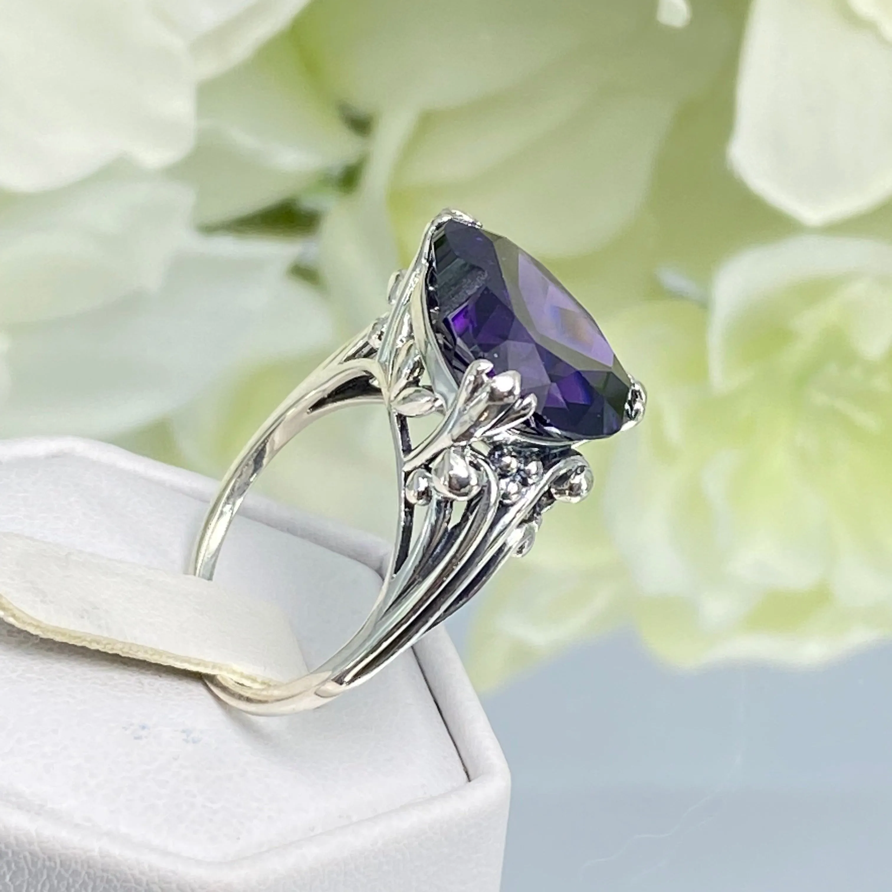 Purple Amethyst CZ Heart Ring, Size 9, Art Deco Jewelry Design#D213 - Ready to Ship