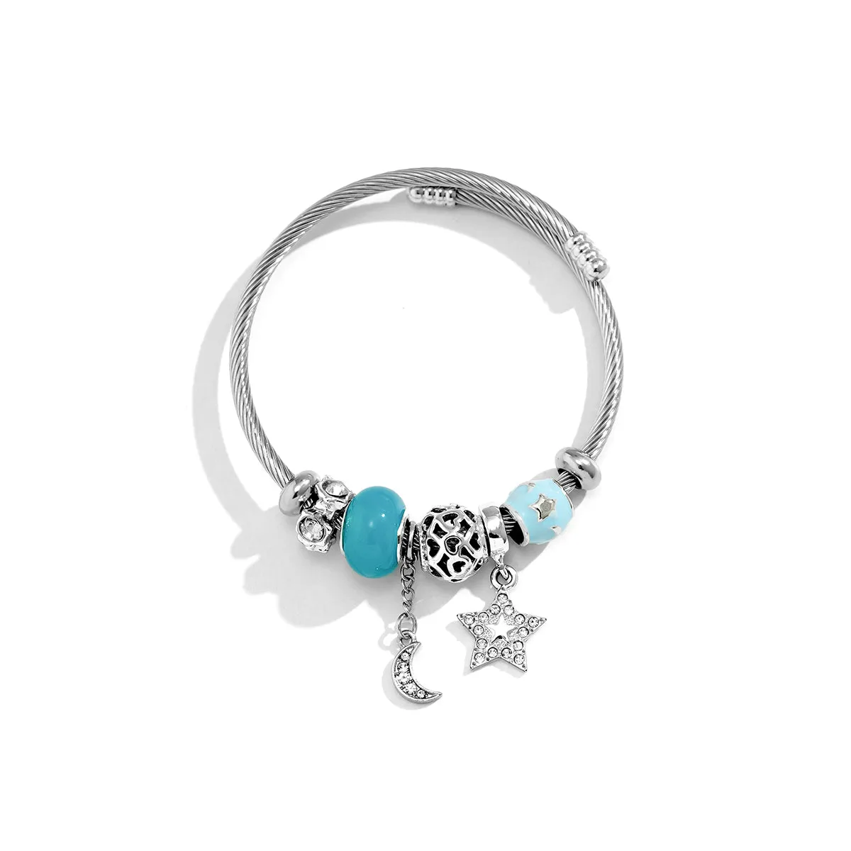 Quartz & Cubic Zirconia Moon Charm Bracelet