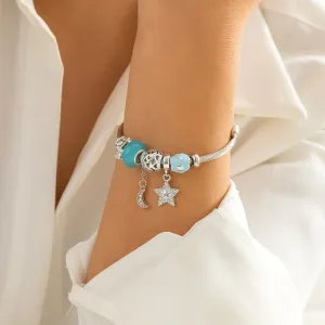 Quartz & Cubic Zirconia Moon Charm Bracelet