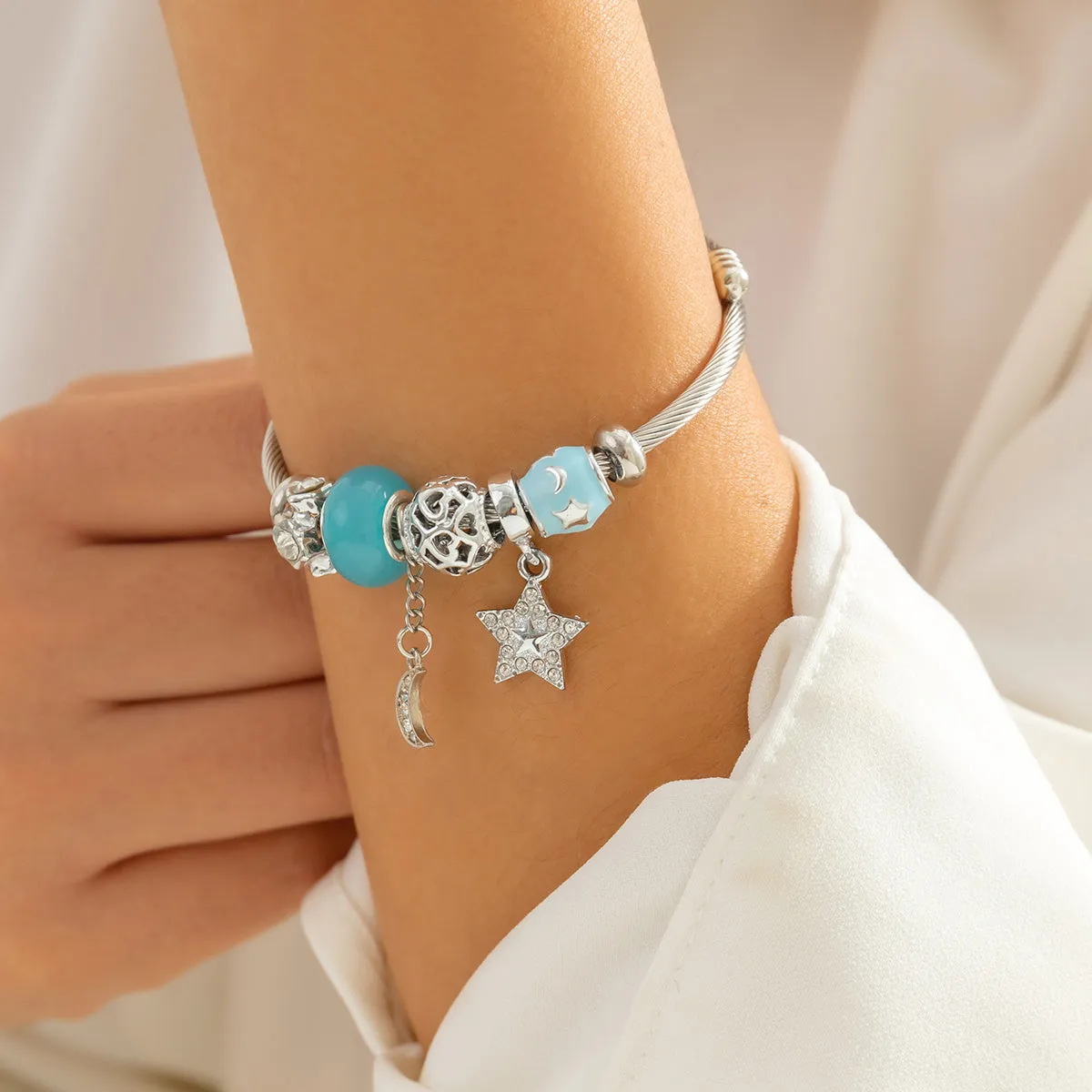 Quartz & Cubic Zirconia Moon Charm Bracelet