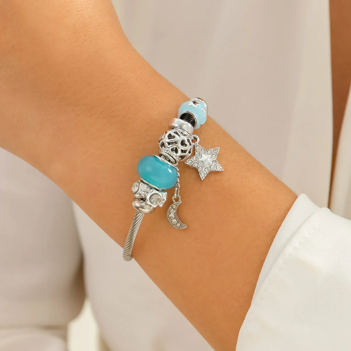 Quartz & Cubic Zirconia Moon Charm Bracelet