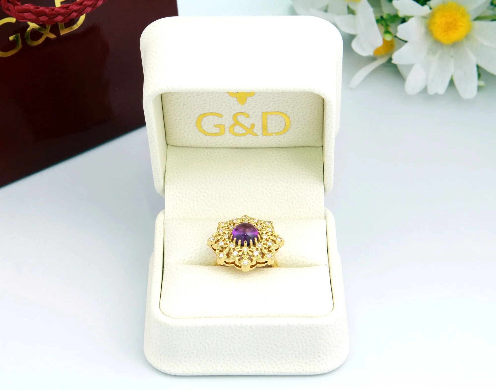 "Amethyst Star" Ring with Diamonds in 18K Yellow Gold