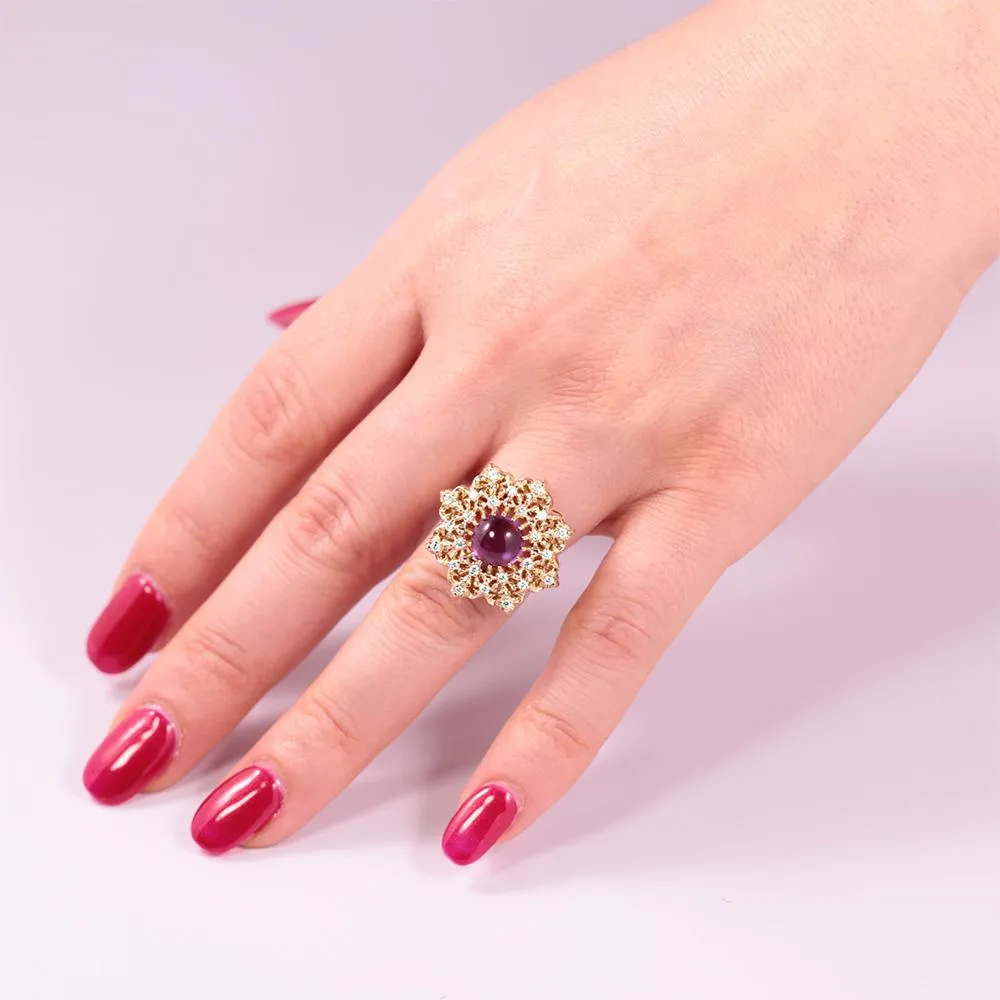 "Amethyst Star" Ring with Diamonds in 18K Yellow Gold
