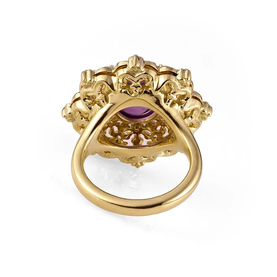 "Amethyst Star" Ring with Diamonds in 18K Yellow Gold