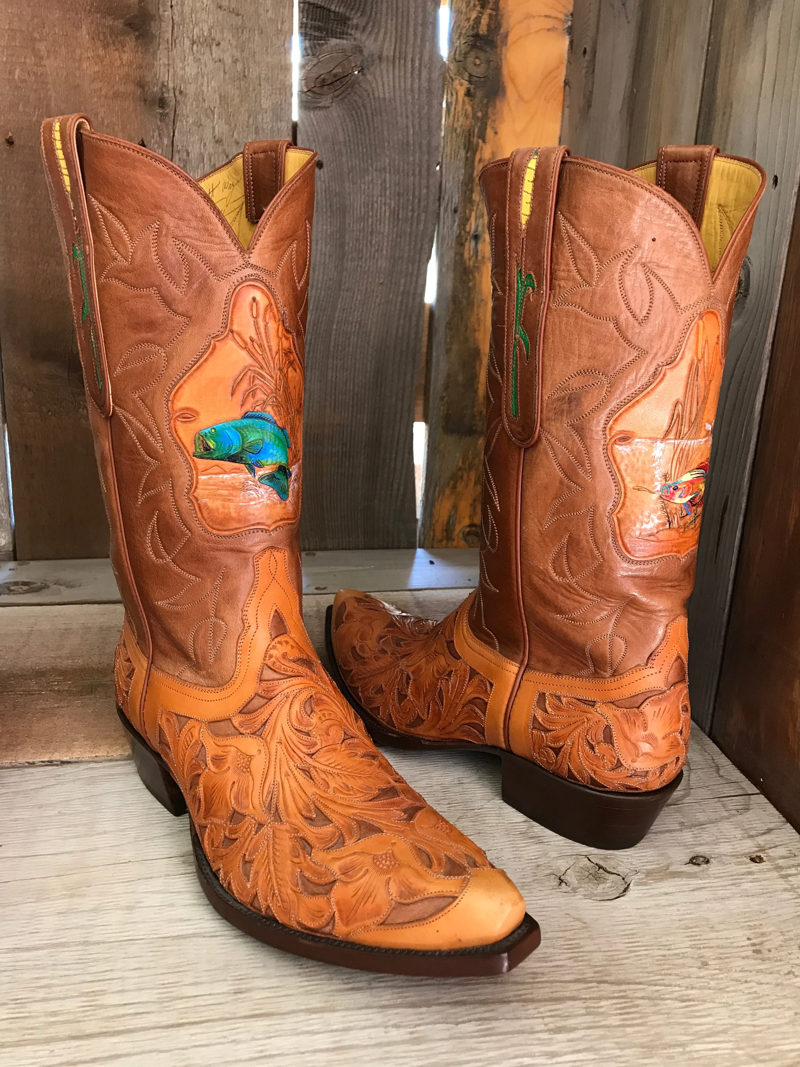 "Hand Tooled Filigree " Bass Inlay Falconhead Men's Classic Boot 4041
