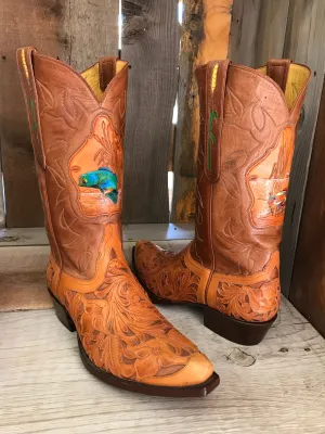 "Hand Tooled Filigree " Bass Inlay Falconhead Men's Classic Boot 4041
