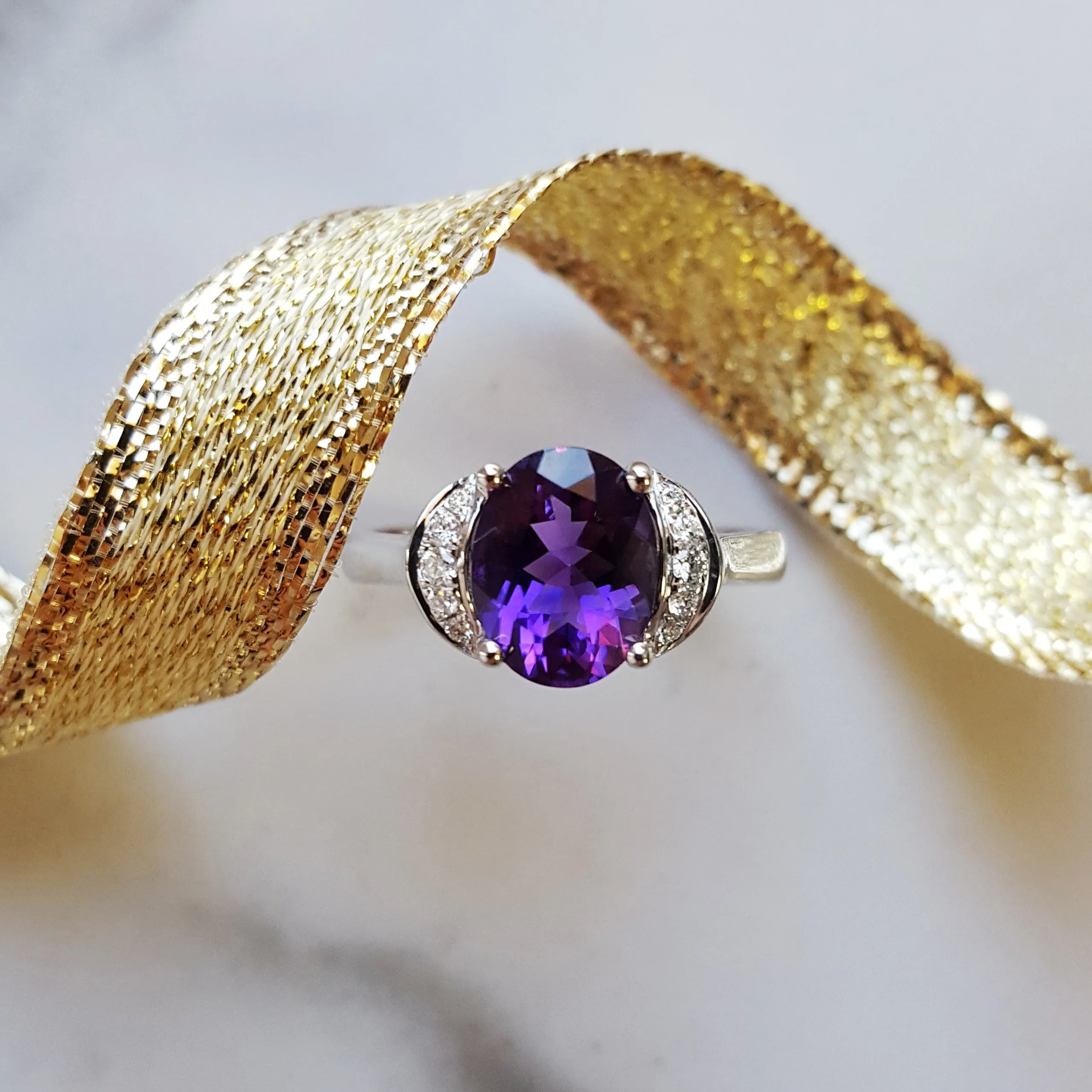 "Mona" 14k White Gold Arizona Amethyst Ring