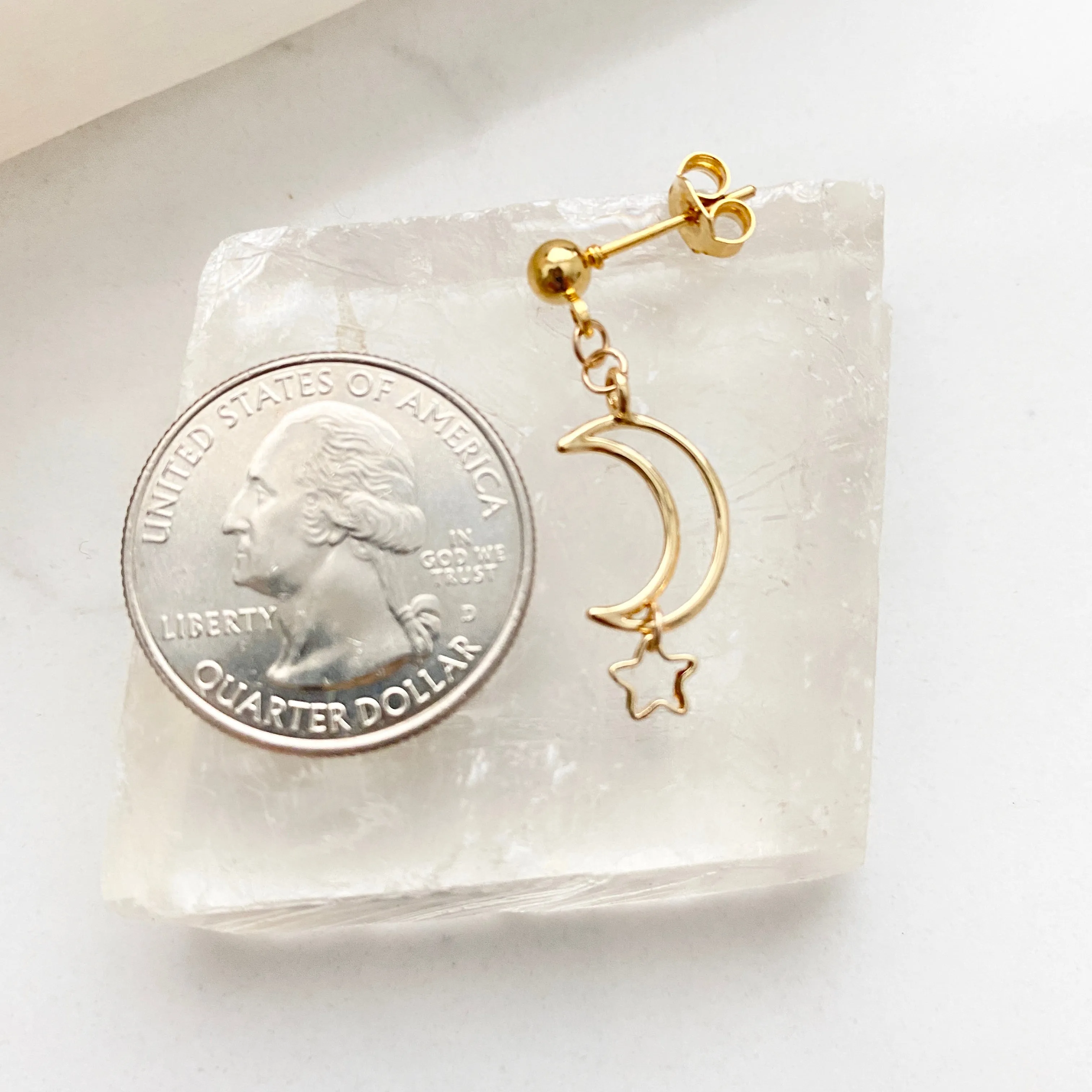 Rachelle Crescent Moon And Star Dangle Earrings