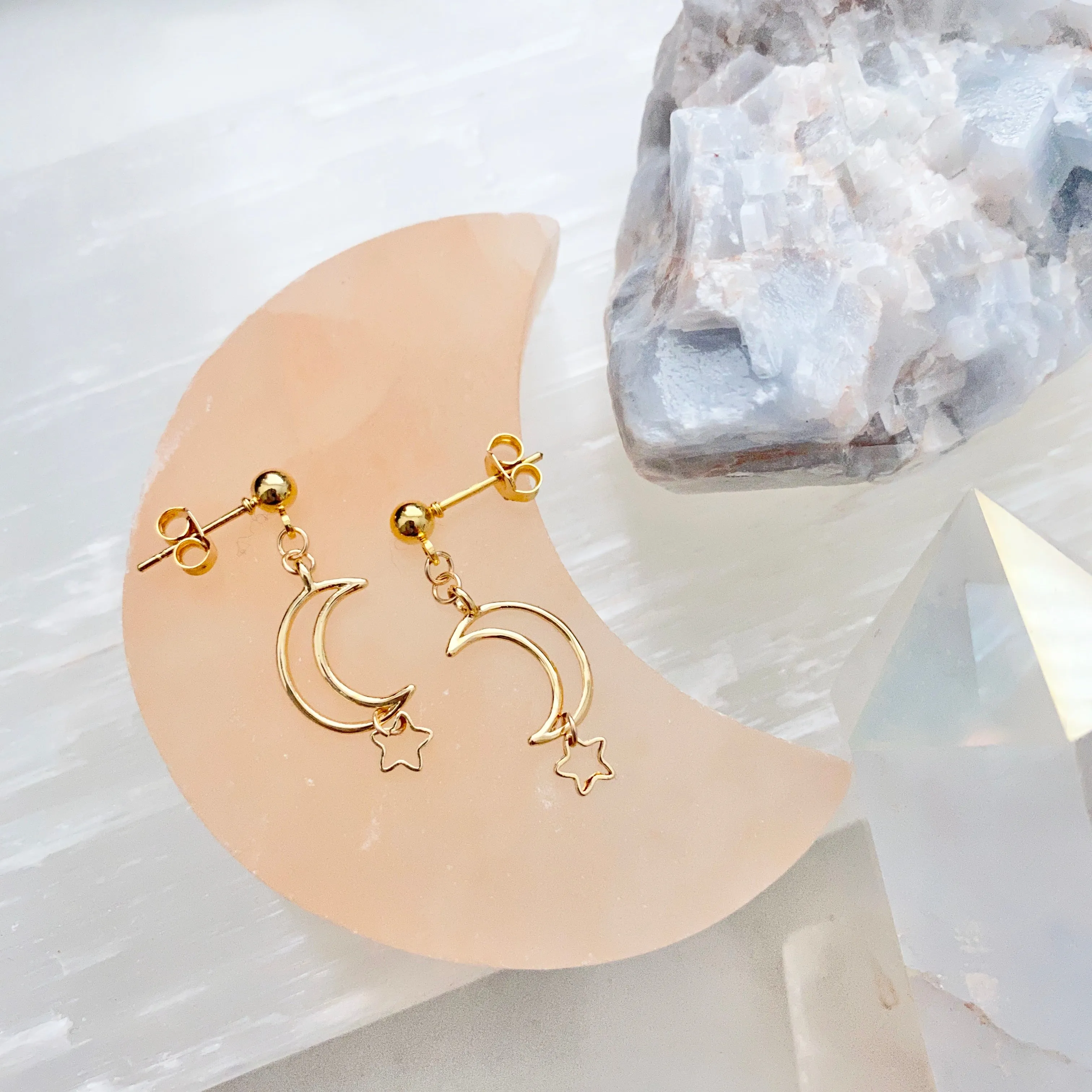 Rachelle Crescent Moon And Star Dangle Earrings