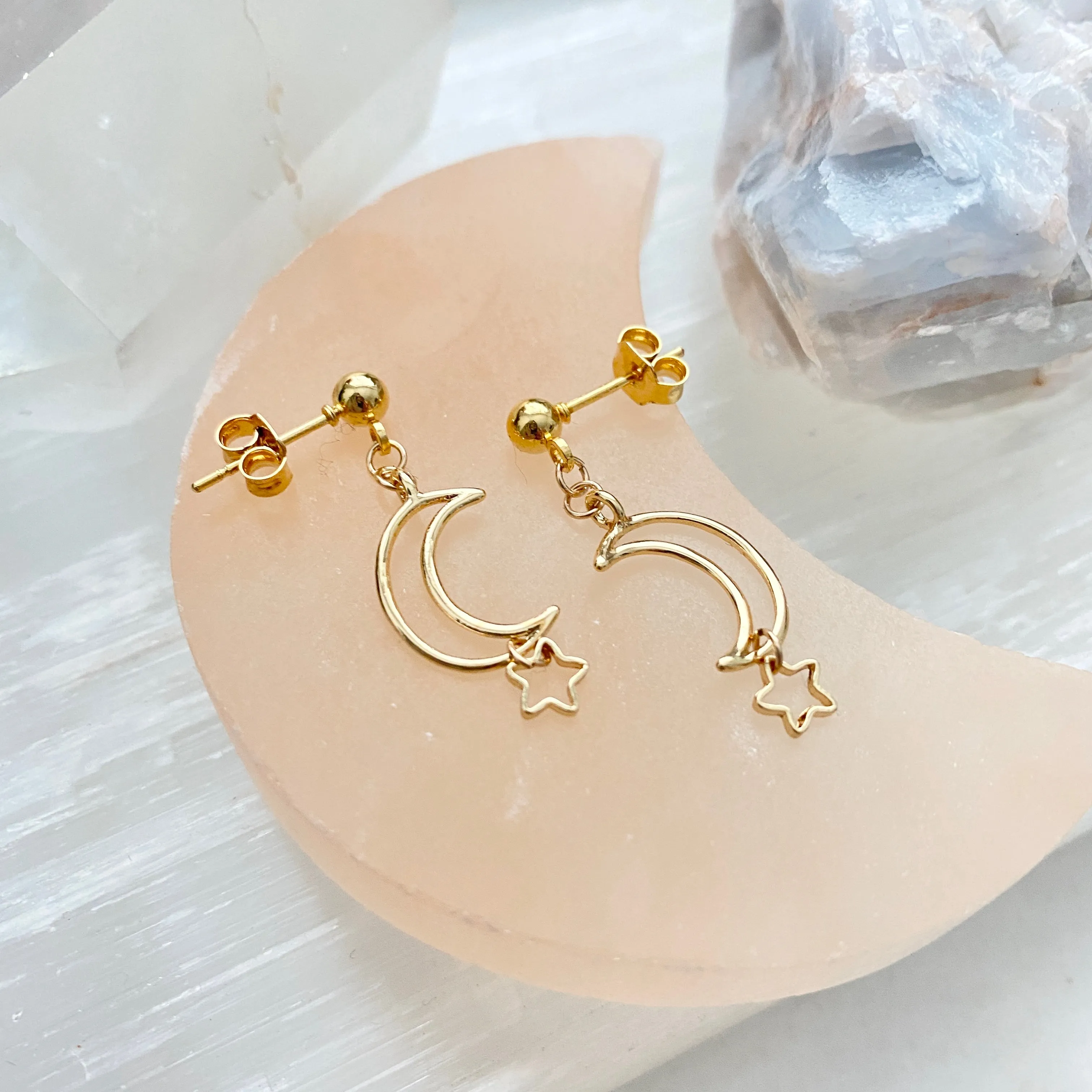 Rachelle Crescent Moon And Star Dangle Earrings