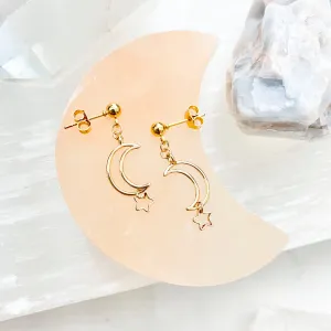 Rachelle Crescent Moon And Star Dangle Earrings