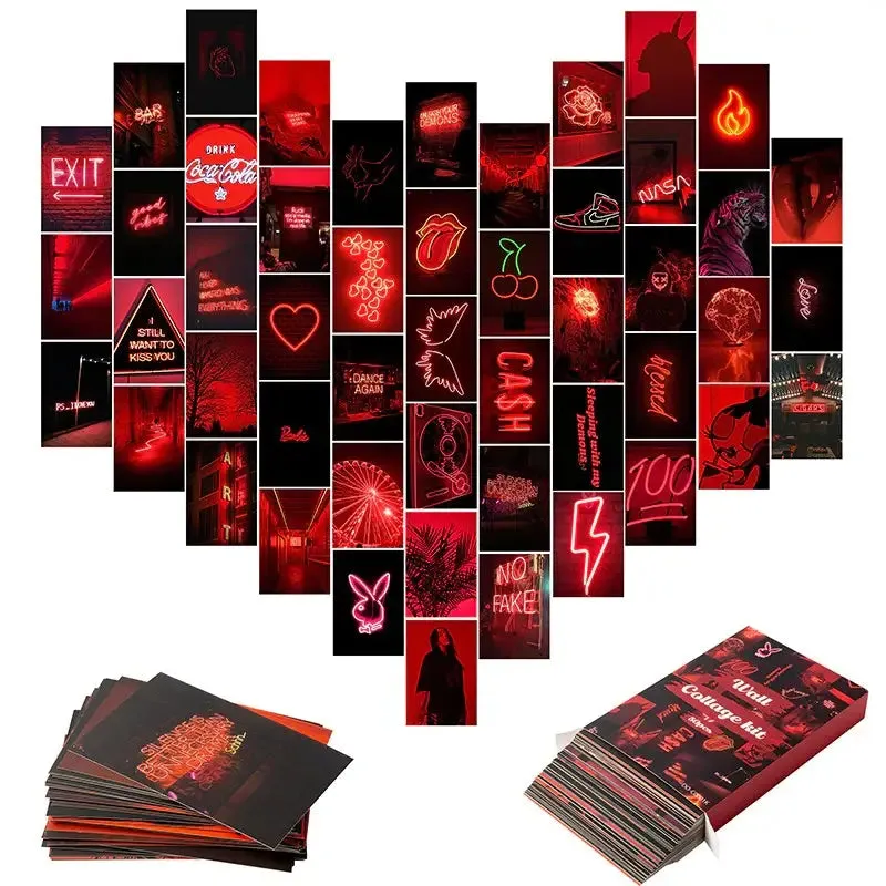 Red Aesthetic Collage Kit for Unique Room Decoration