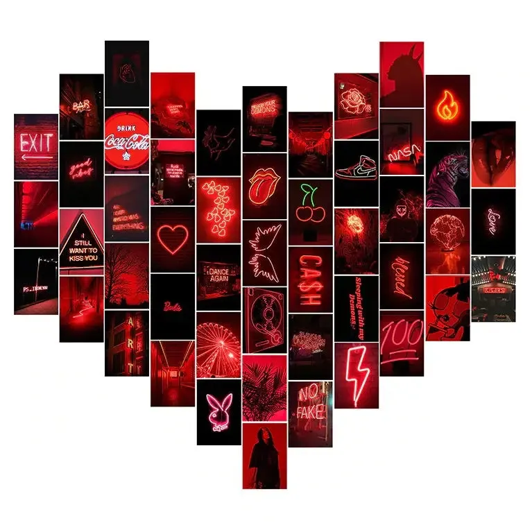 Red Aesthetic Collage Kit for Unique Room Decoration