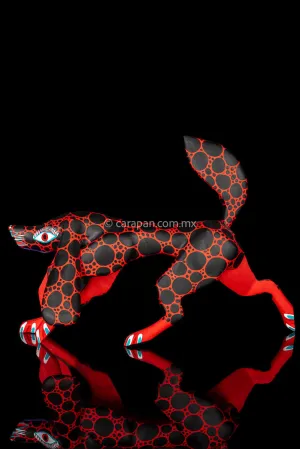 Red & Black Dog Mexican Wooden Sculpture alebrije