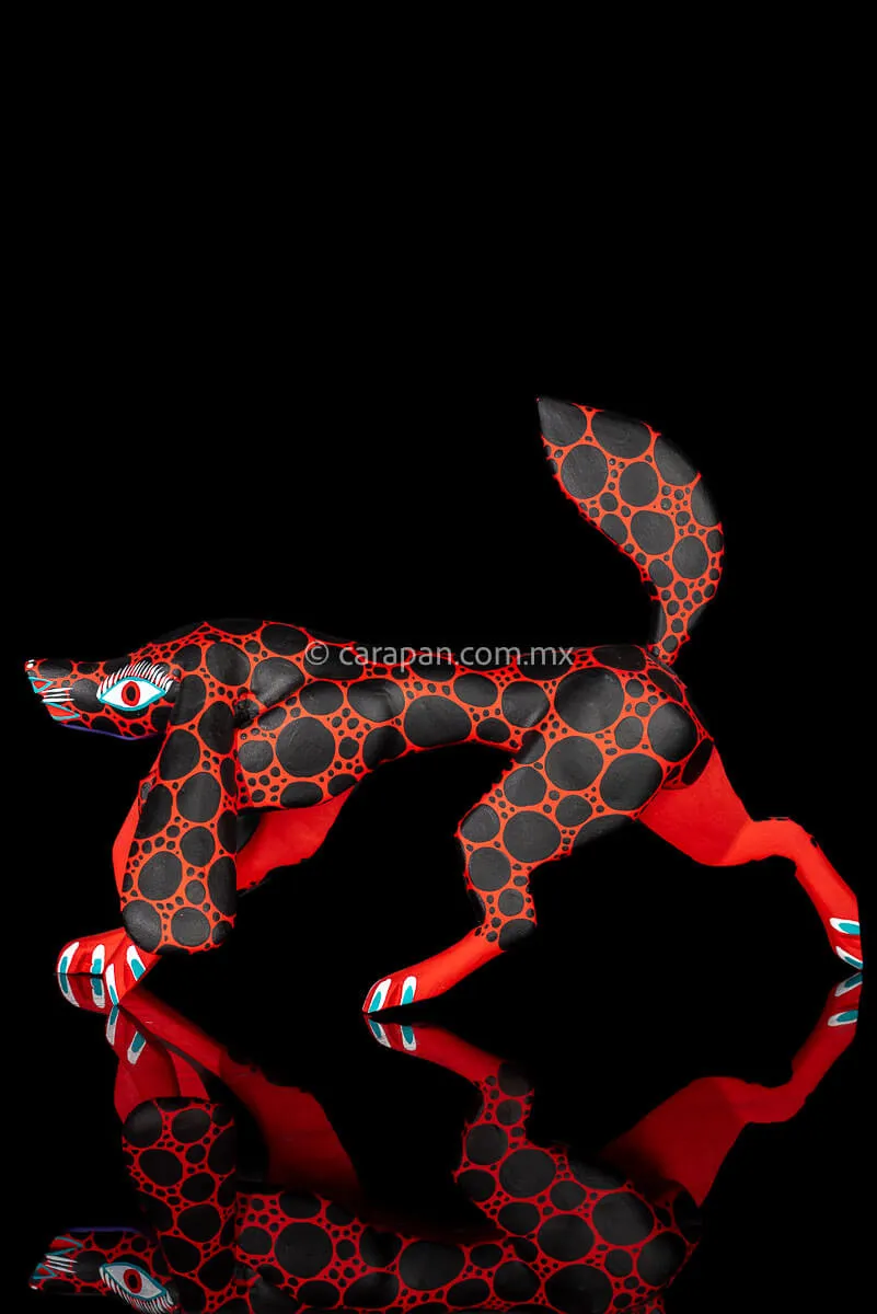 Red & Black Dog Mexican Wooden Sculpture alebrije