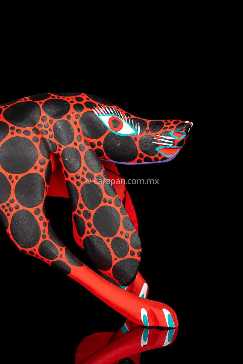 Red & Black Dog Mexican Wooden Sculpture alebrije