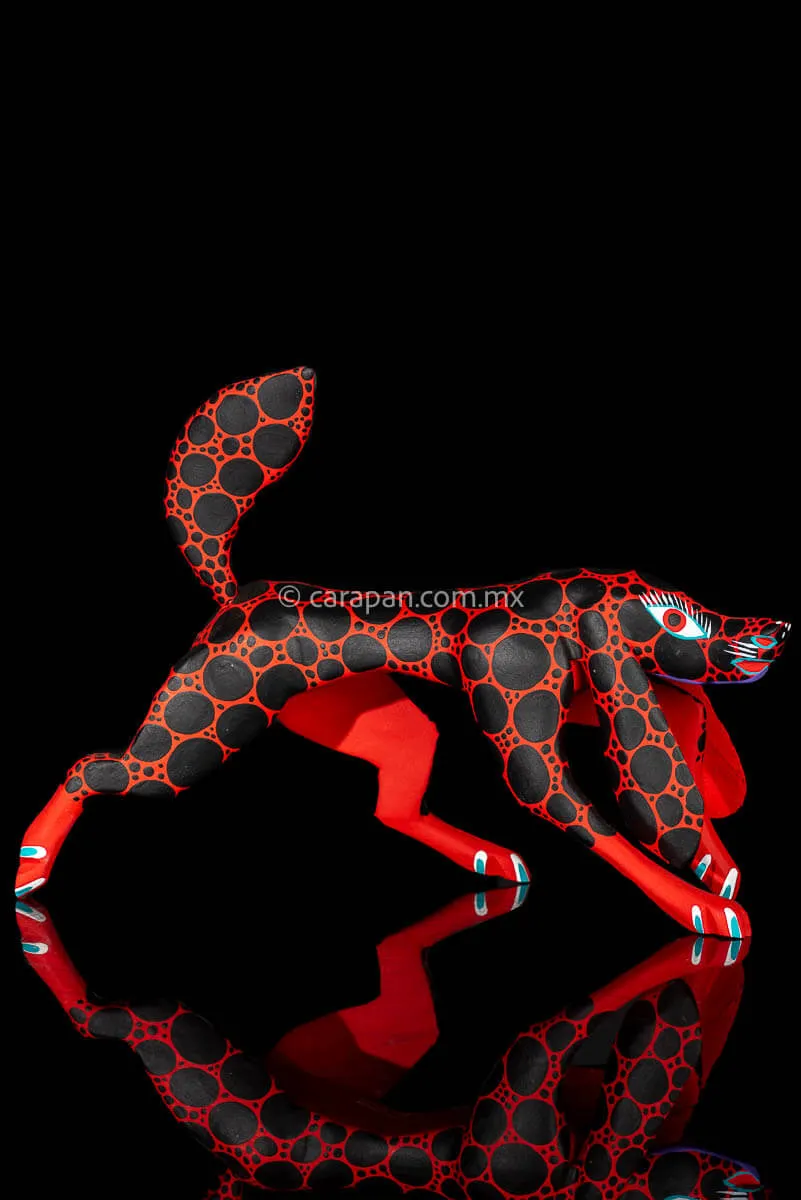 Red & Black Dog Mexican Wooden Sculpture alebrije