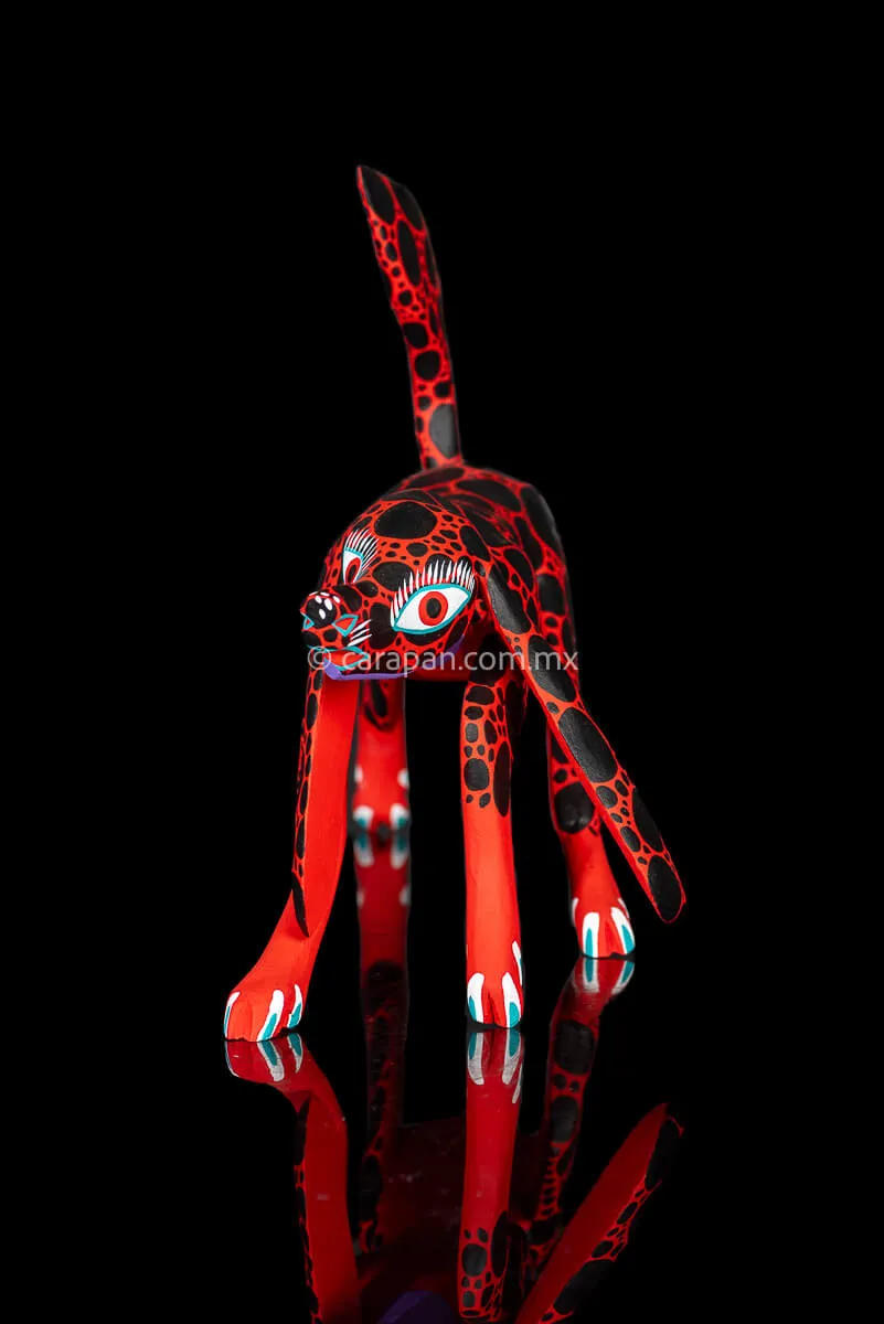 Red & Black Dog Mexican Wooden Sculpture alebrije