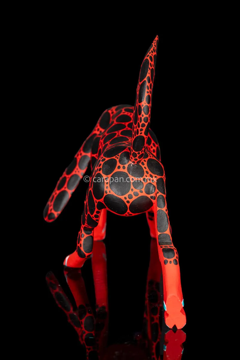 Red & Black Dog Mexican Wooden Sculpture alebrije