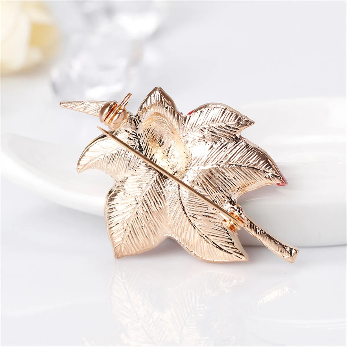 Red Cubic Zirconia & Enamel 18K Gold-Plated Botany Brooch