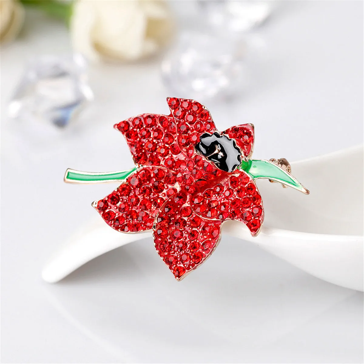 Red Cubic Zirconia & Enamel 18K Gold-Plated Botany Brooch