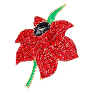 Red Cubic Zirconia & Enamel 18K Gold-Plated Botany Brooch